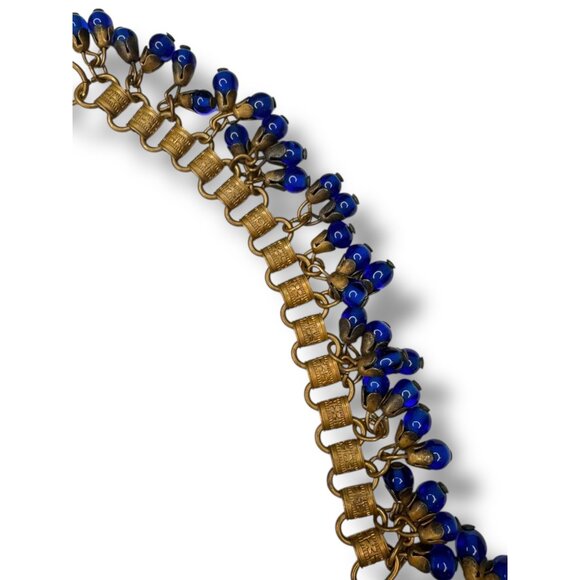 Vintage Miriam Haskell Filigree Floral Necklace Blue Glass Beads 1930s Pre-war - Picture 12 of 16